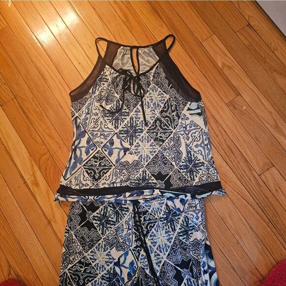 MAIDENFORM NAVY/WHITE FLOWY PJ SET - Picture 3 of 5